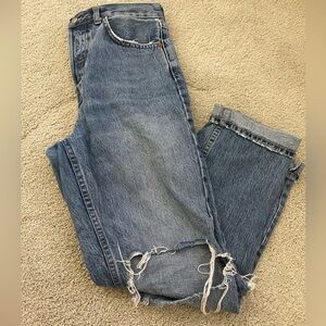 Topshop Blue Distressed Straight Leg Jeans